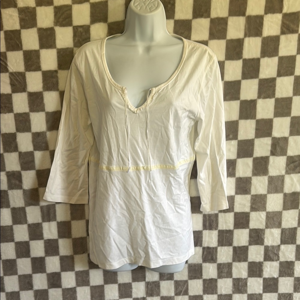 Liz Claiborne V Neck tie Linen 3/4 Sleeve Blouse size M/ Medium